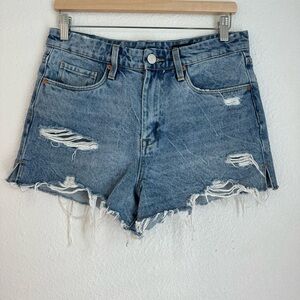 Blank NYC The Barrow Vintage High Rise Distressed Denim Jean Blue Shorts size 29